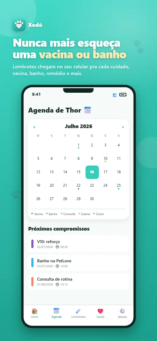 Agenda com eventos do pet