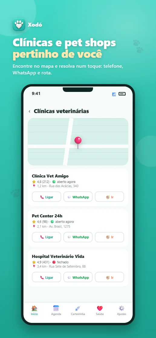 Mapa de clínicas e pet shops